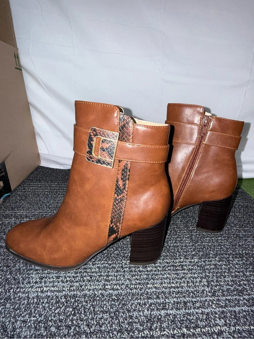 The Limited Cognac Ankle Boots with Snakeskin Buckle Detail